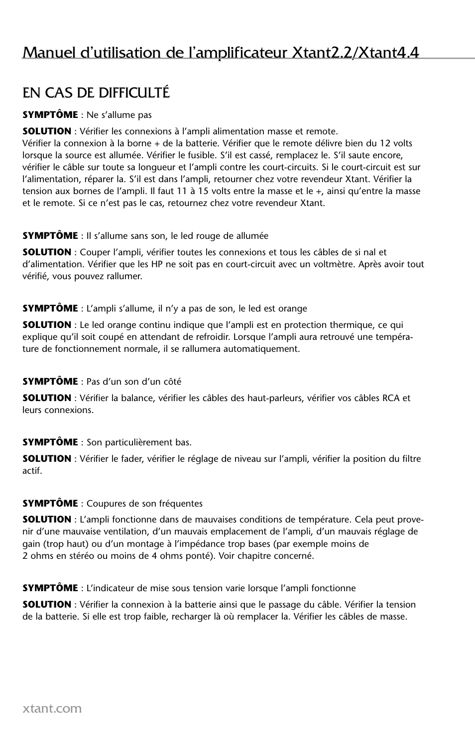 En cas de difficulté | Xtant 2.2 User Manual | Page 18 / 36
