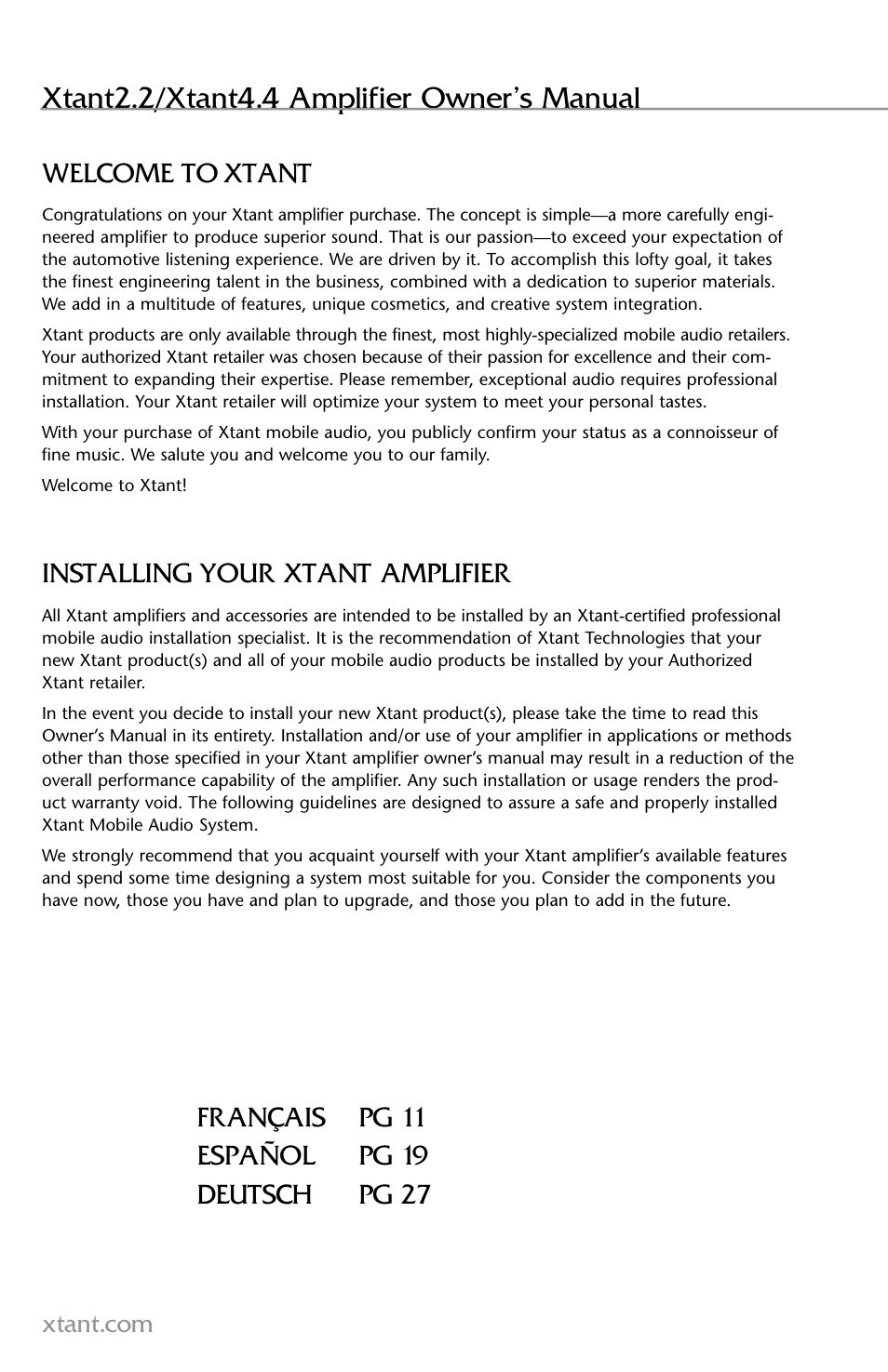 Xtant2.2/xtant4.4 amplifier owner’s manual | Xtant 2.2 User Manual | Page 2 / 36