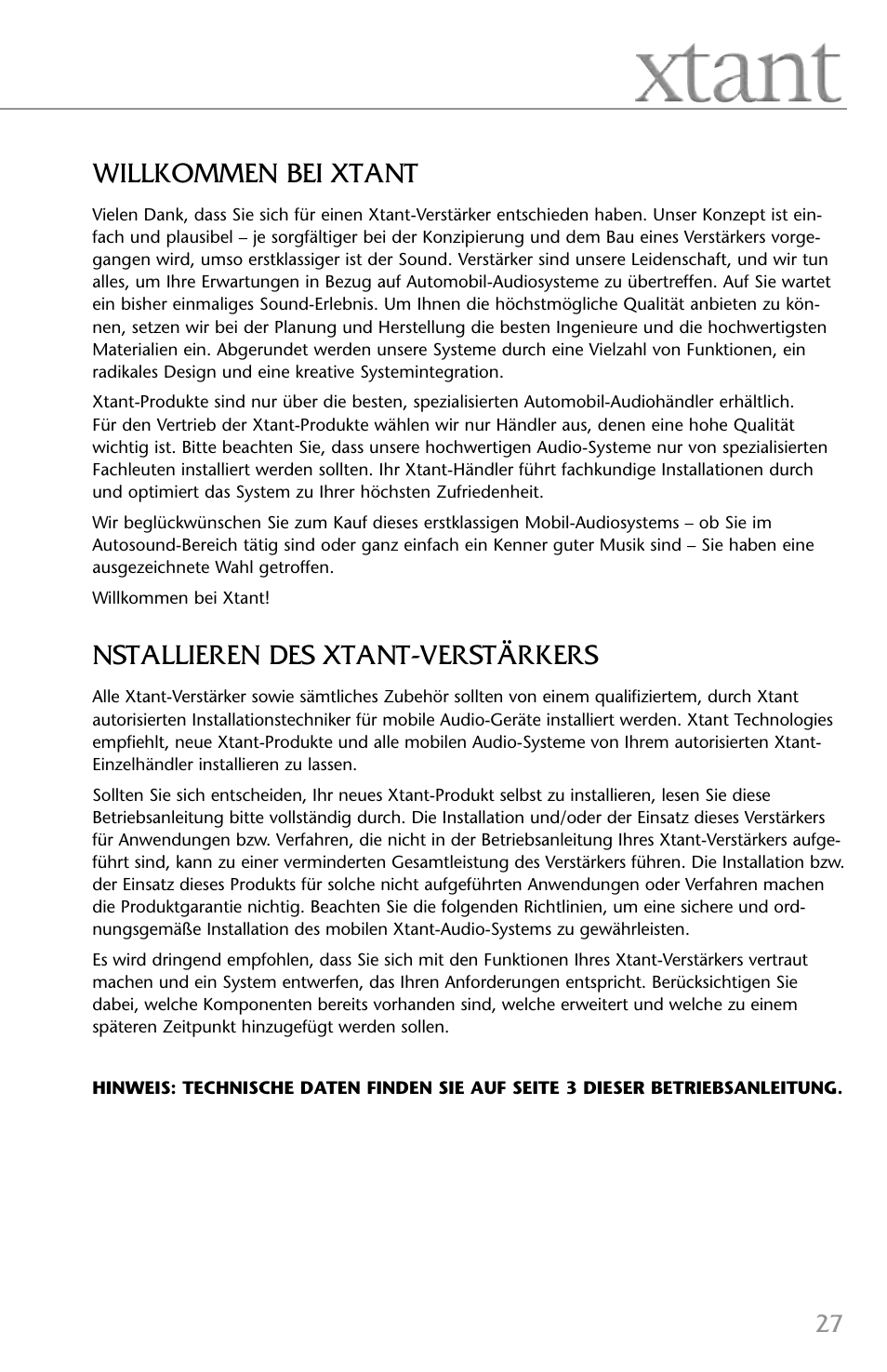 Willkommen bei xtant, Nstallieren des xtant-verstärkers | Xtant 2.2 User Manual | Page 27 / 36