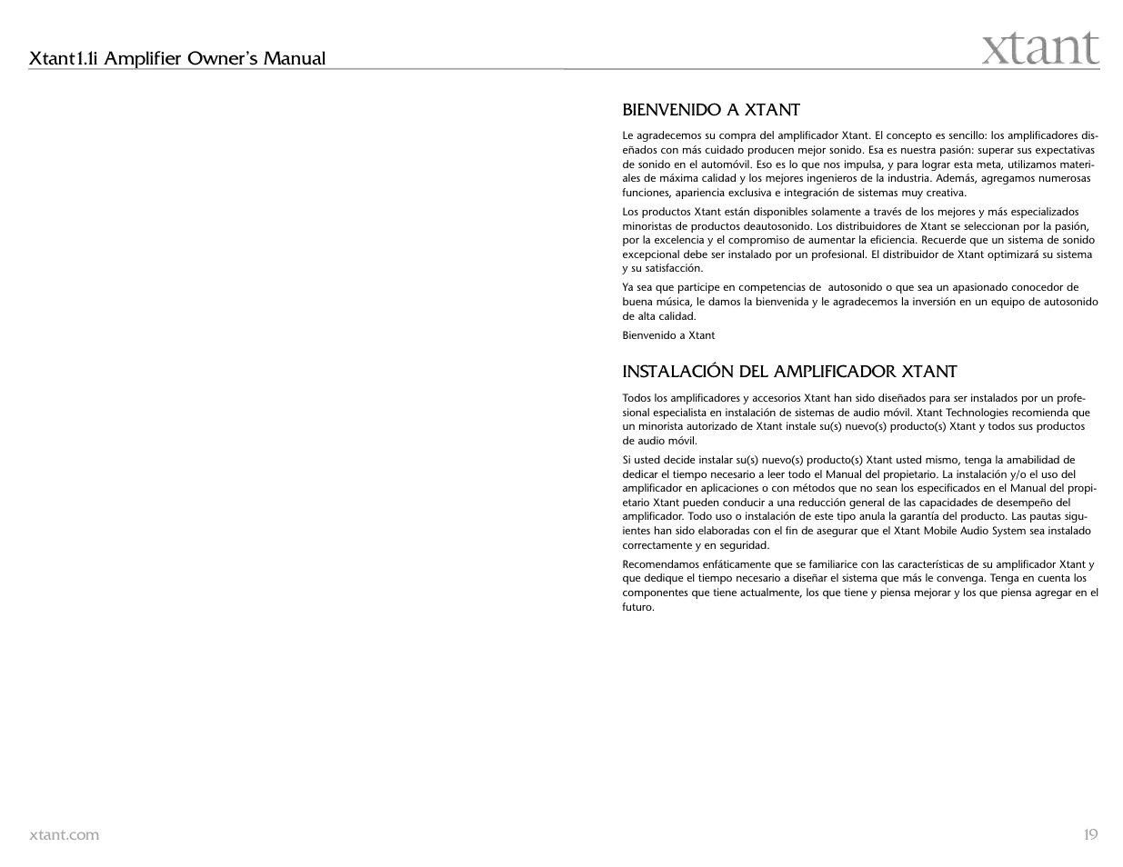 Xtant1.1i amplifier owner’s manual | Xtant 1.1 User Manual | Page 10 / 19