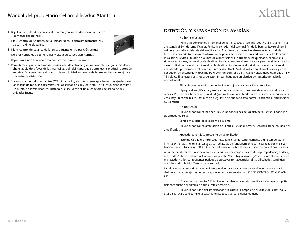 Manual del propietario del amplificador xtant1.1i, Detección y reparación de averías | Xtant 1.1 User Manual | Page 13 / 19