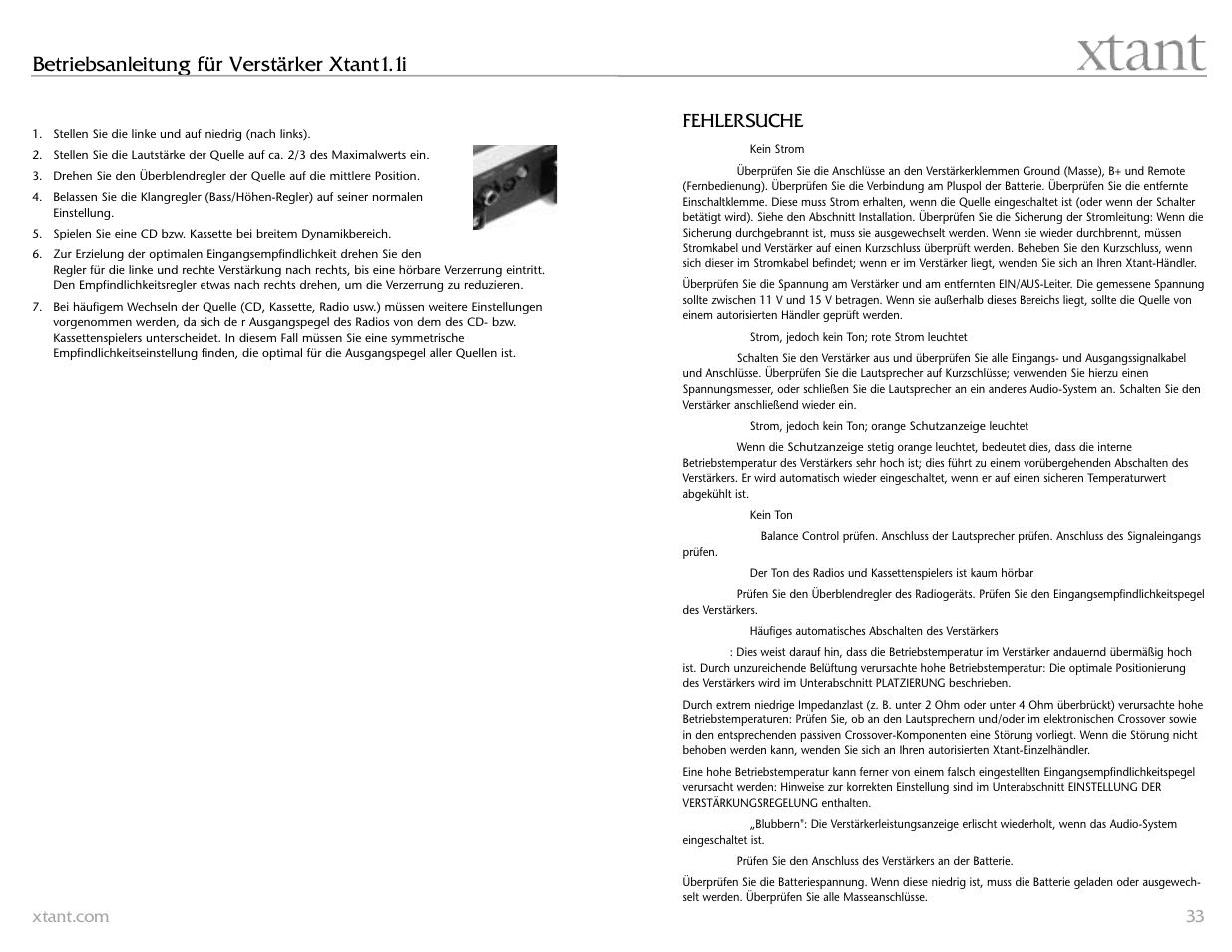 Betriebsanleitung für verstärker xtant1.1i, Fehlersuche | Xtant 1.1 User Manual | Page 17 / 19