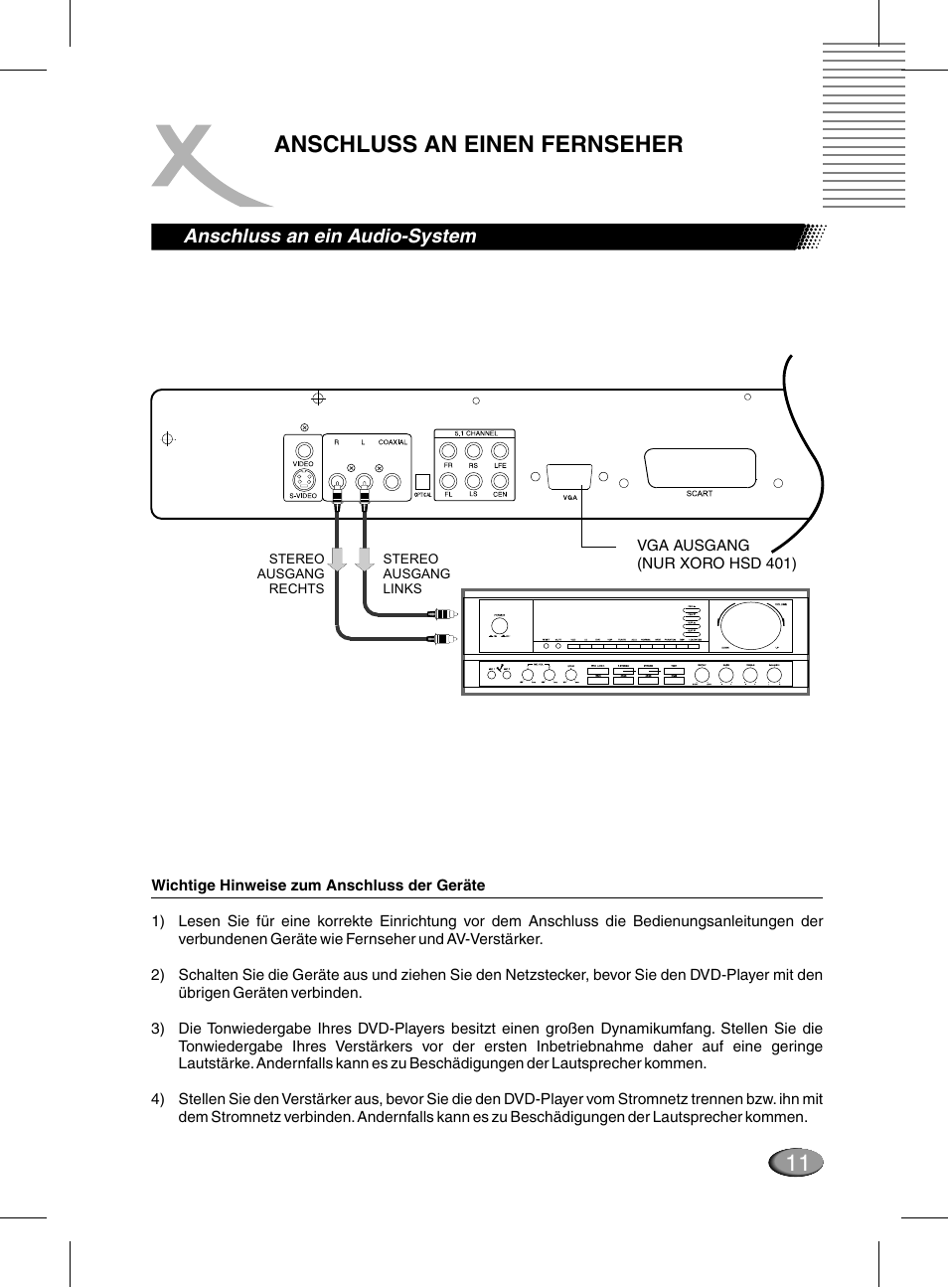 11 anschluss an einen fernseher | Xoro HSD 311 User Manual | Page 11 / 72