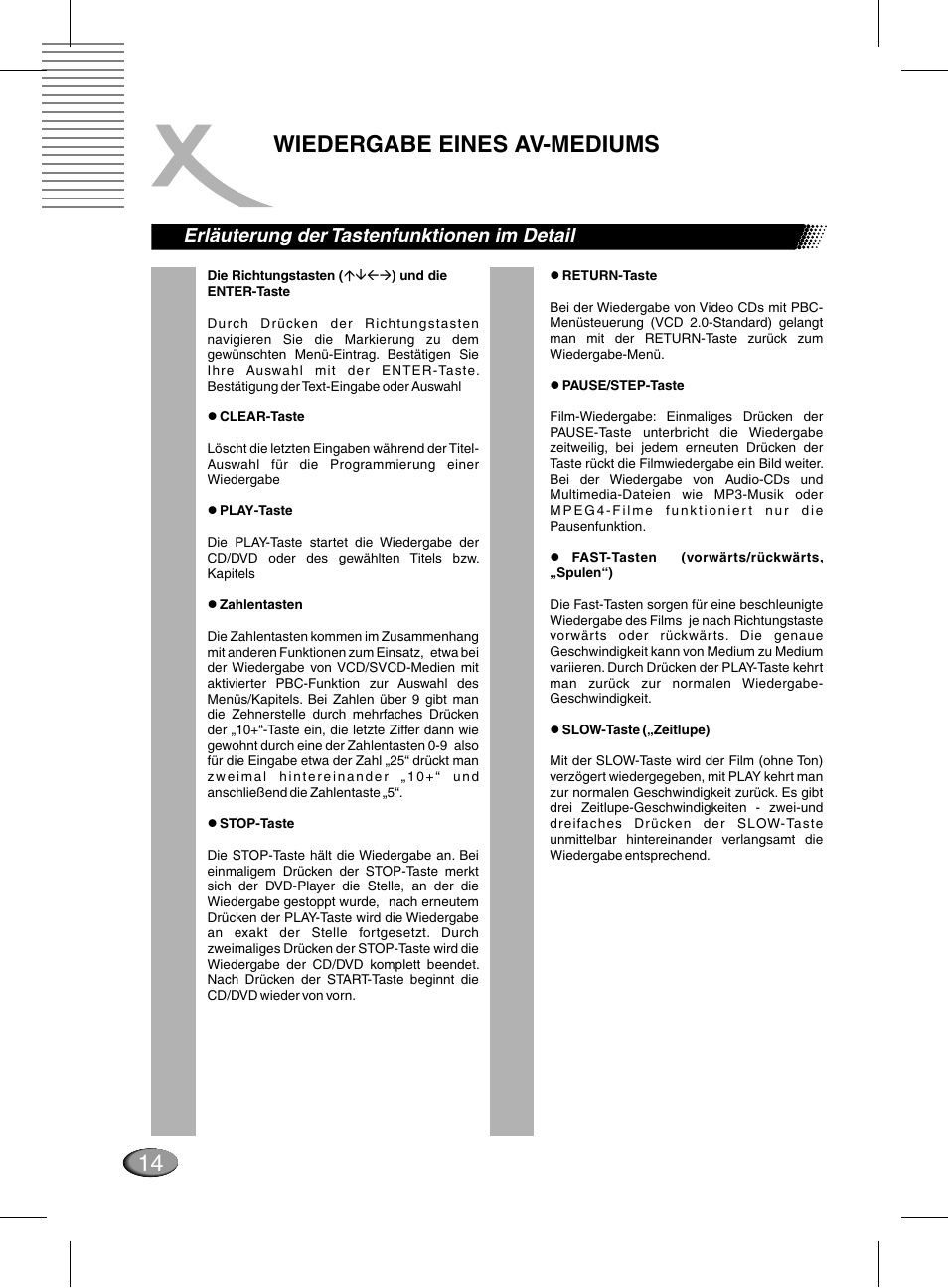 Wiedergabe eines av-mediums, Erläuterung der tastenfunktionen im detail | Xoro HSD 311 User Manual | Page 14 / 72