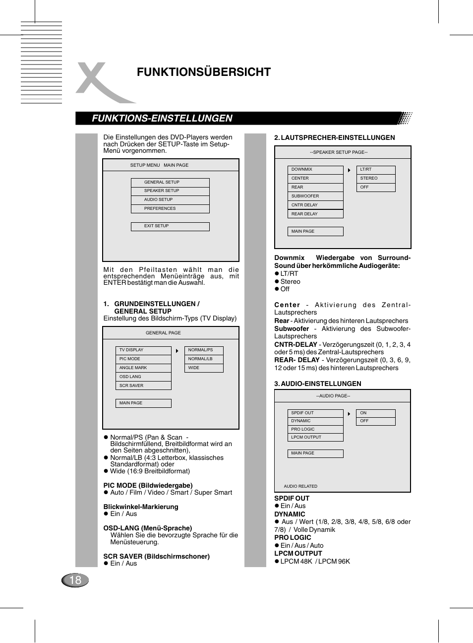 Funktionsübersicht, Lagerung von cds, Funktions-einstellungen | Xoro HSD 311 User Manual | Page 18 / 72