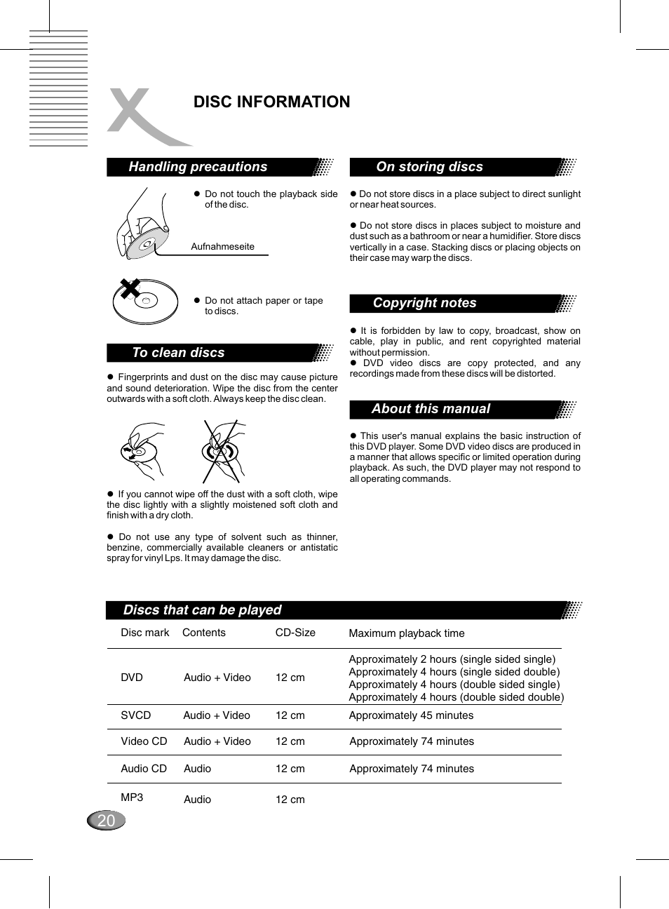 Disc information, Просмотр jpeg картинок, Handling precautions | Xoro HSD 311 User Manual | Page 68 / 72