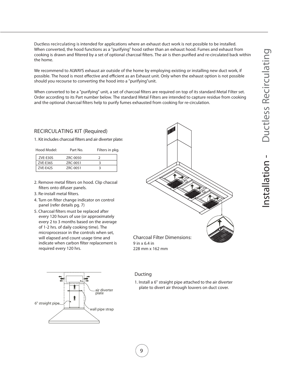 Installation - ductless recirculating | Zephyr ZVE-E42S User Manual | Page 11 / 19