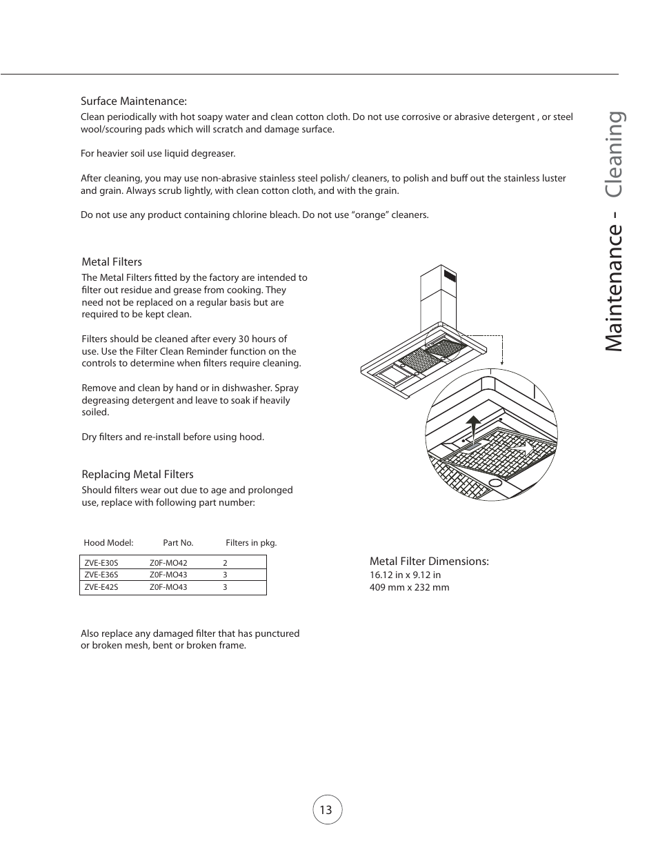 Maintenance - cleaning | Zephyr ZVE-E42S User Manual | Page 15 / 19