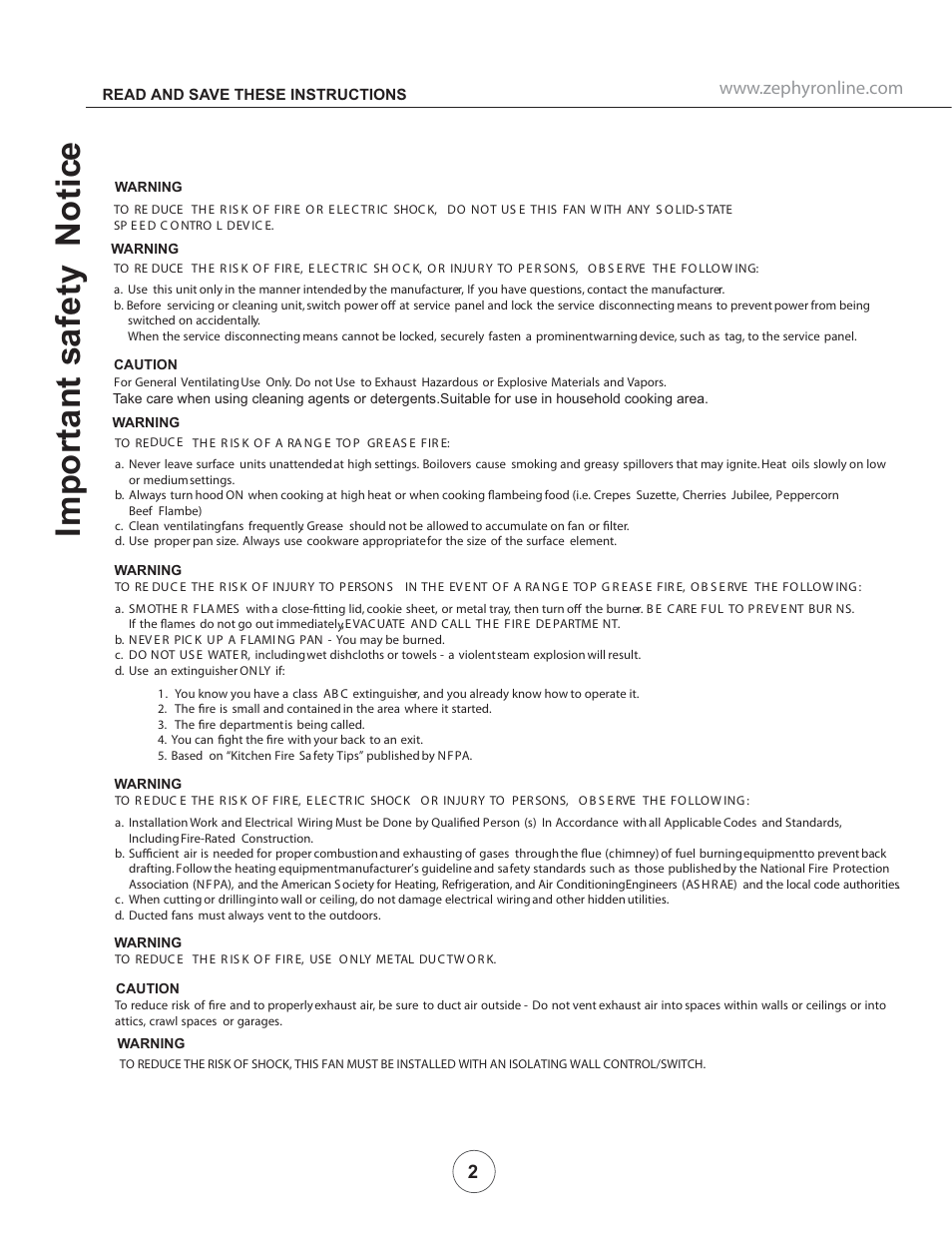 Zephyr ZVE-E42S User Manual | Page 4 / 19