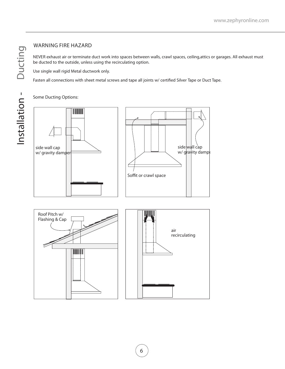 Installation - ducting | Zephyr ZVE-E42S User Manual | Page 8 / 19