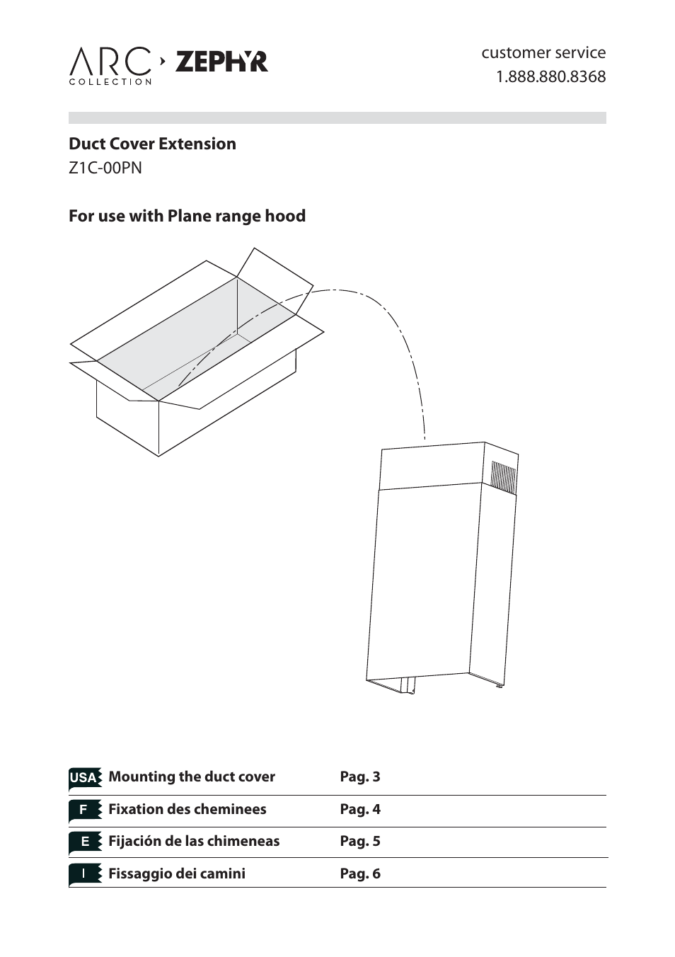 Zephyr Duct Cover Extension Z1C-00PN User Manual | 8 pages