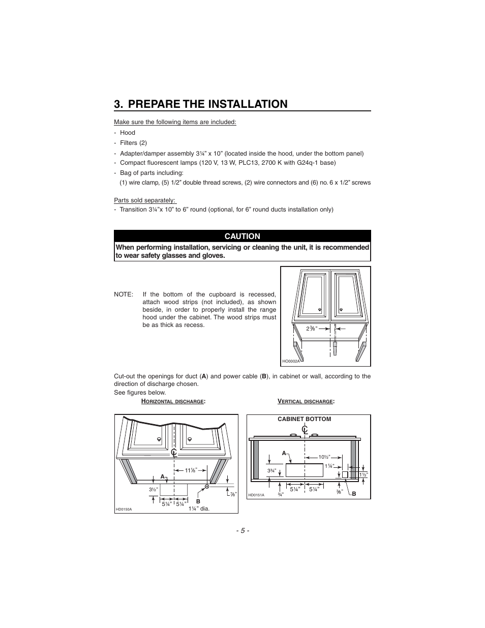 Prepare the installation, Caution | Zephyr ES1-E30AB User Manual | Page 5 / 13