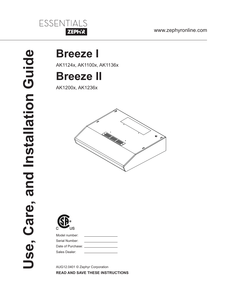 Zephyr AK11005 User Manual | 22 pages