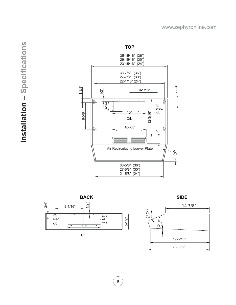 Installation – specifi cations | Zephyr AK11005 User Manual | Page 10 / 22