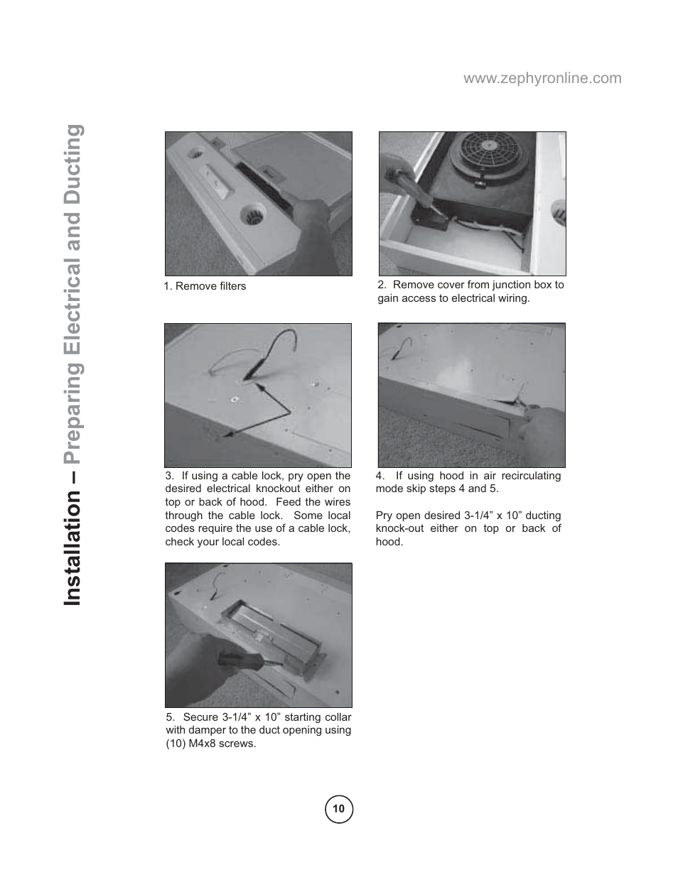 Installation – preparing electrical and ducting | Zephyr AK11005 User Manual | Page 12 / 22