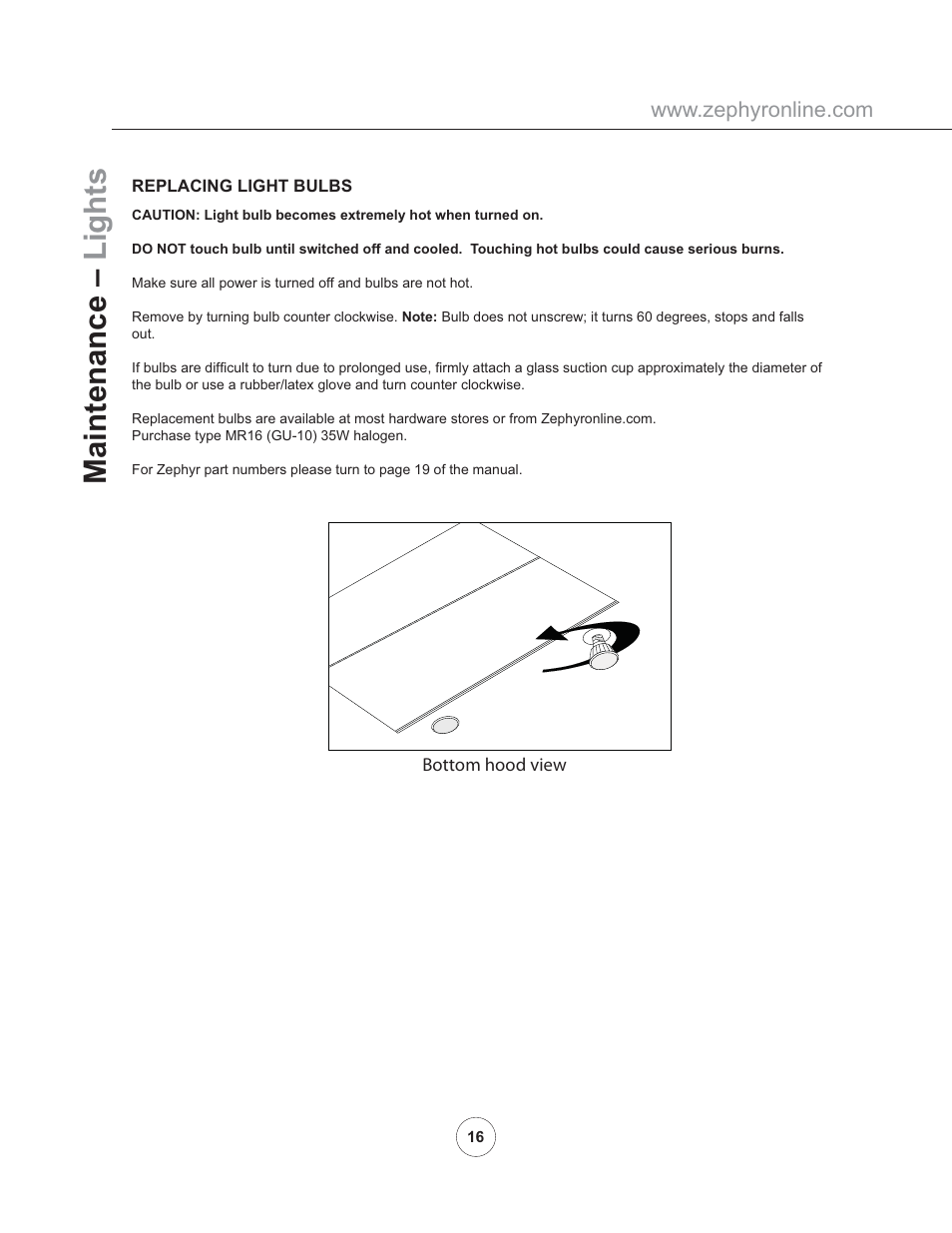 Maintenance – lights | Zephyr AK11005 User Manual | Page 18 / 22