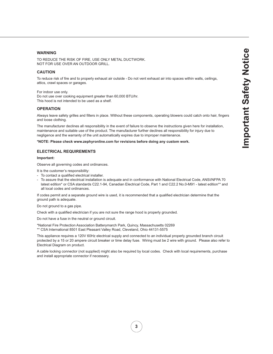 Important safety notice | Zephyr AK11005 User Manual | Page 5 / 22