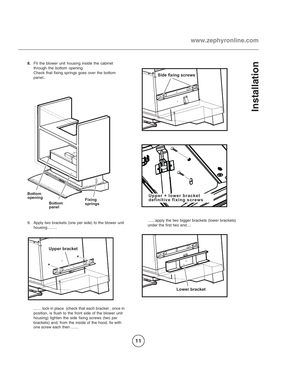 Inst allation | Zephyr EGL-E36AS User Manual | Page 11 / 21