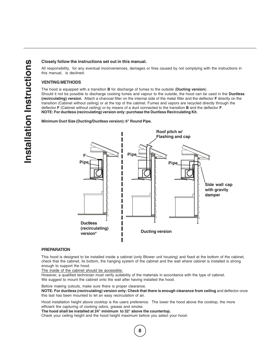 Inst allation instructions | Zephyr EGL-E36AS User Manual | Page 8 / 21
