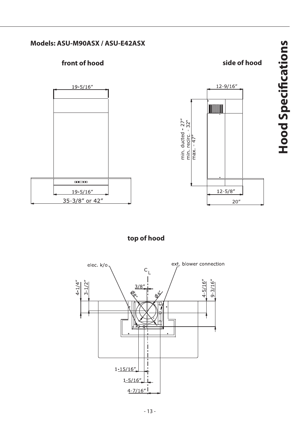 Hood specifi ca tions | Zephyr Layers Wall ALA - M90ABX User Manual | Page 13 / 27