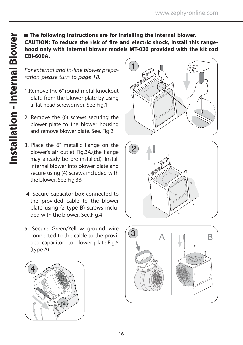 Installa tion - in ternal blo w e r | Zephyr Layers Wall ALA - M90ABX User Manual | Page 16 / 27
