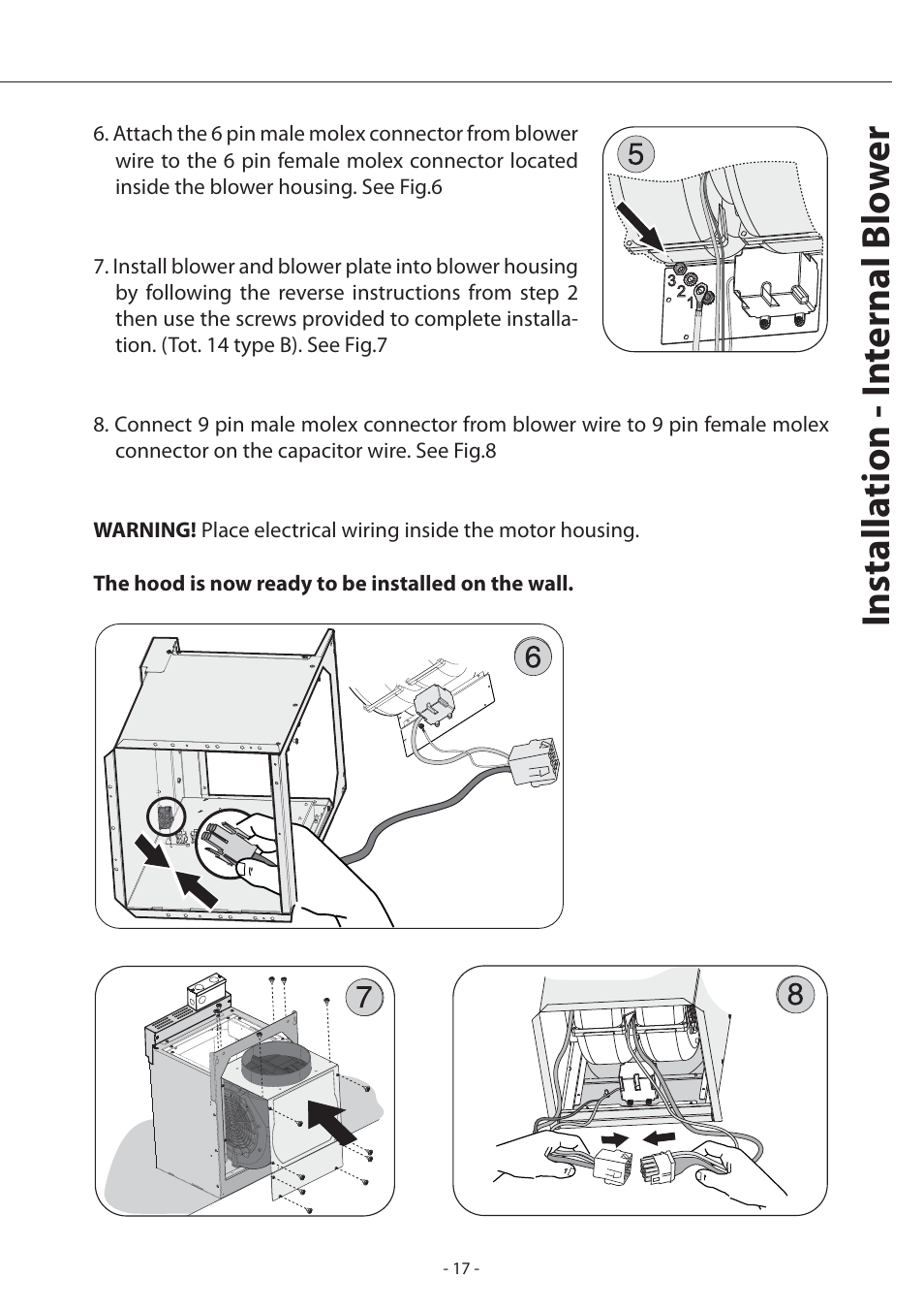 Installa tion - in ternal blo w e r | Zephyr Layers Wall ALA - M90ABX User Manual | Page 17 / 27