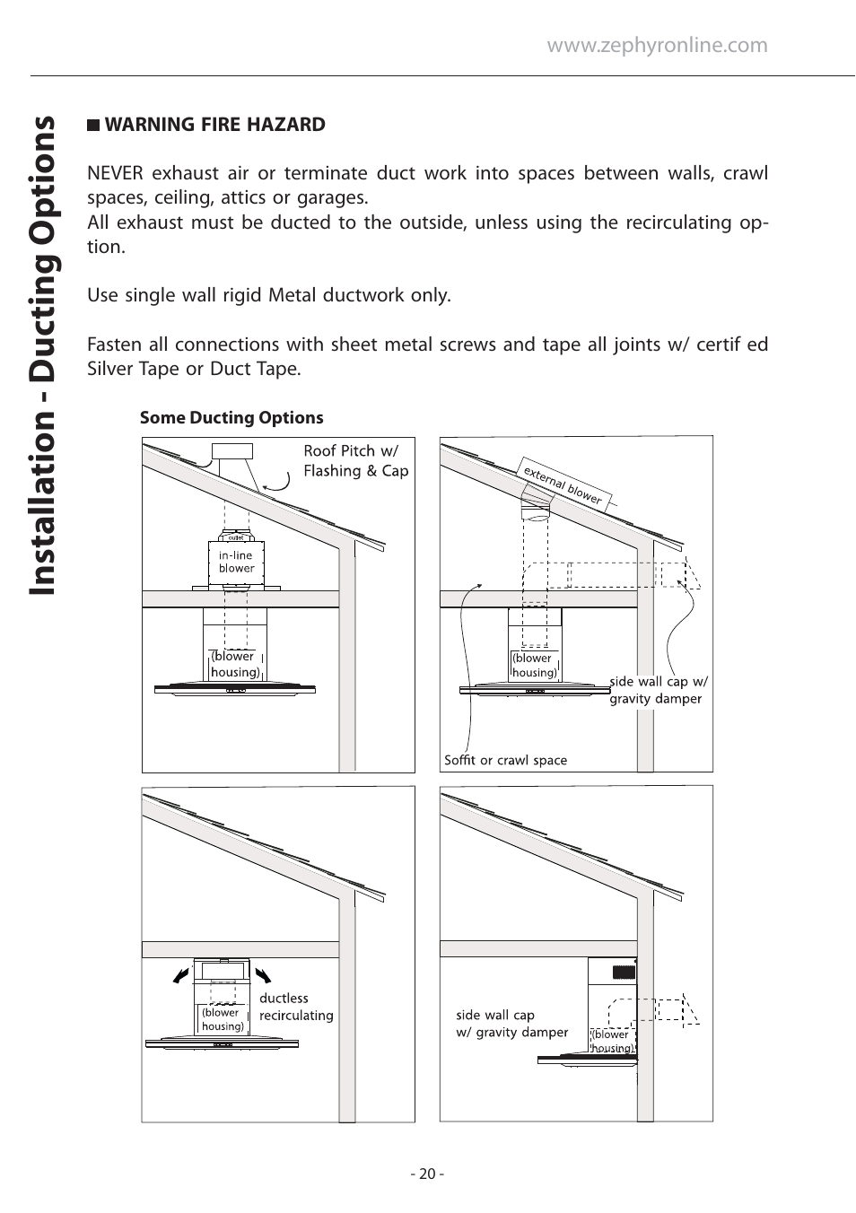 Installa tion - duc ting options | Zephyr Layers Wall ALA - M90ABX User Manual | Page 20 / 27