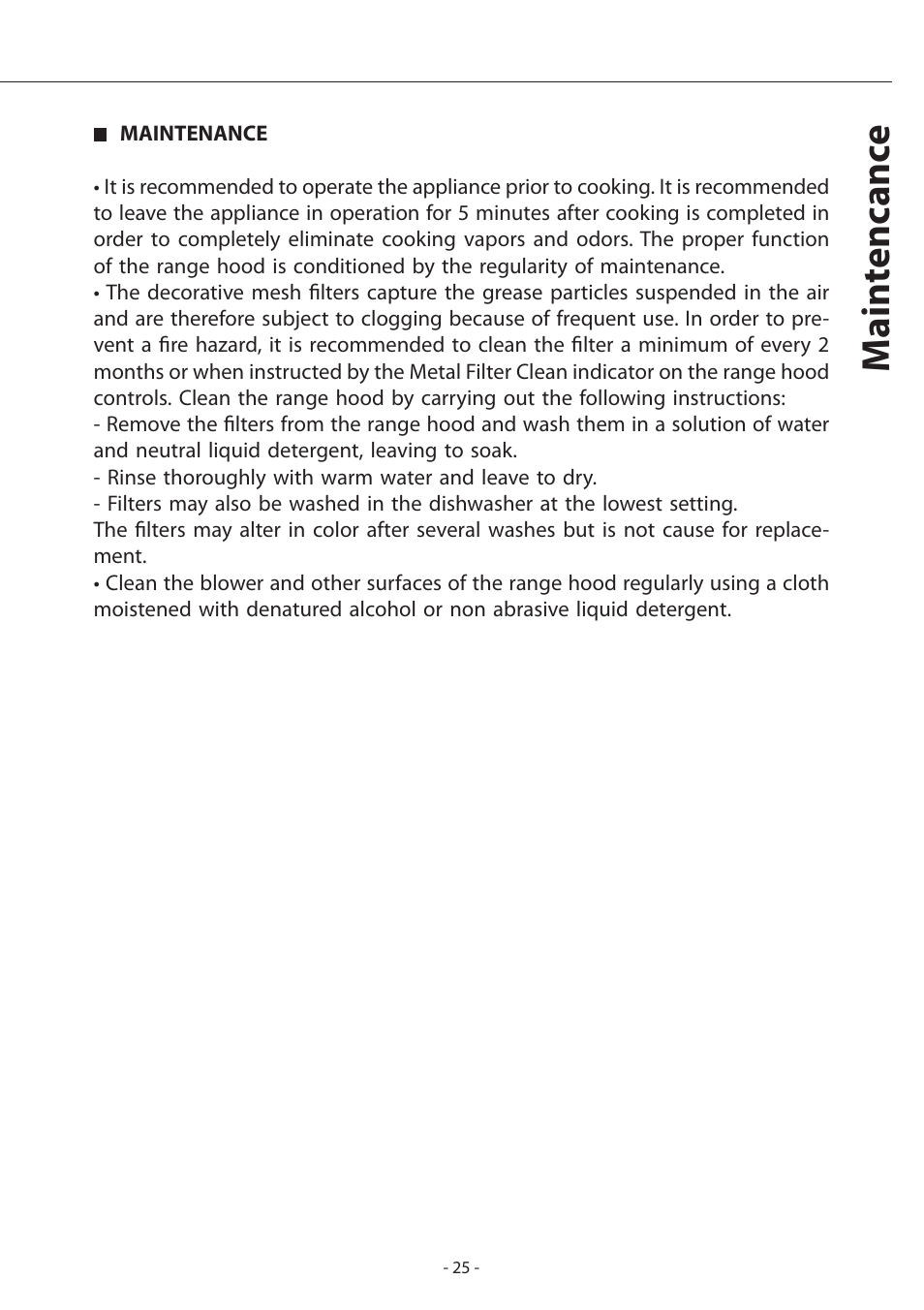 Main tencanc e | Zephyr Layers Wall ALA - M90ABX User Manual | Page 25 / 27