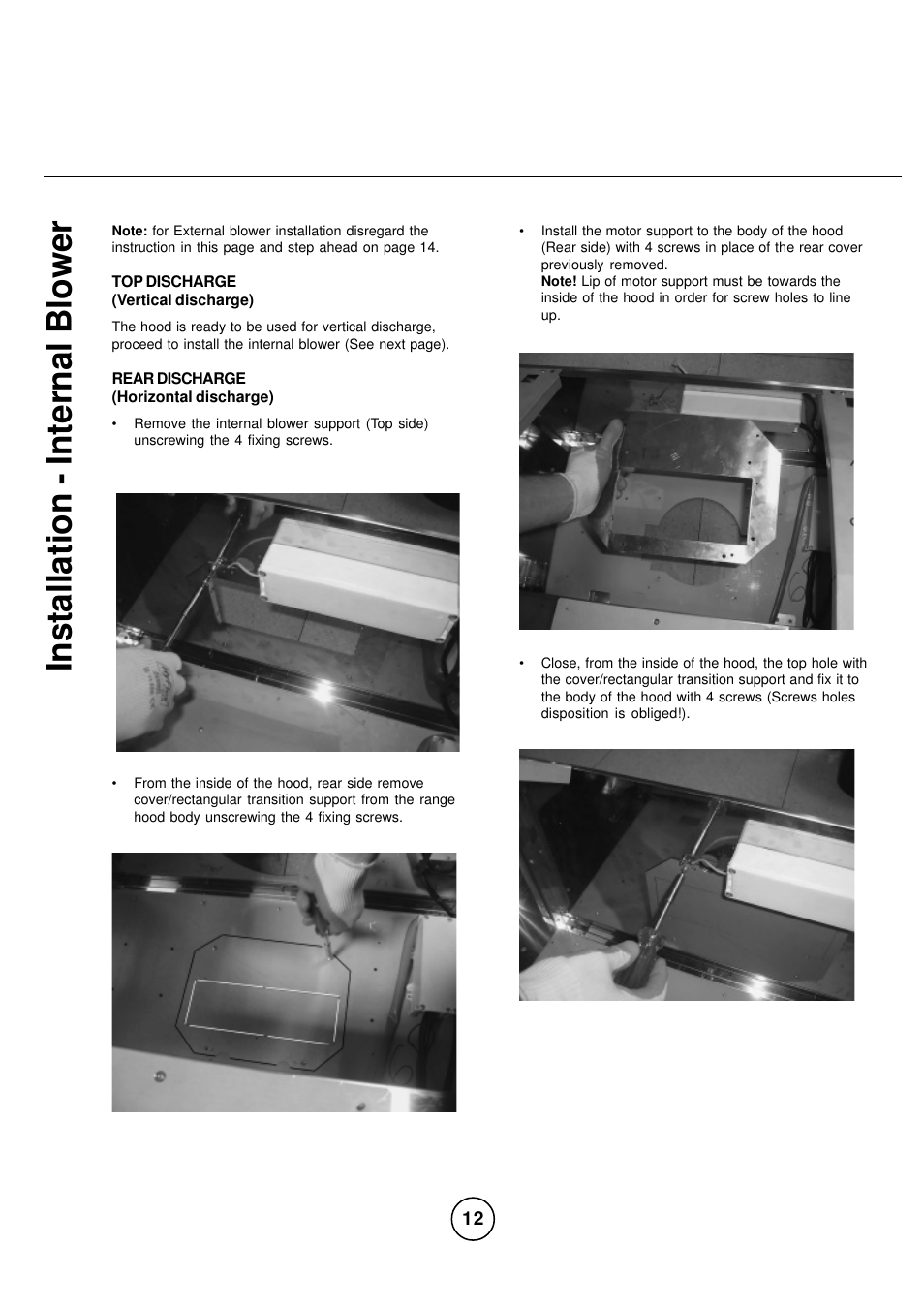 Inst allation - internal blower | Zephyr CPA-E48ASX User Manual | Page 12 / 27