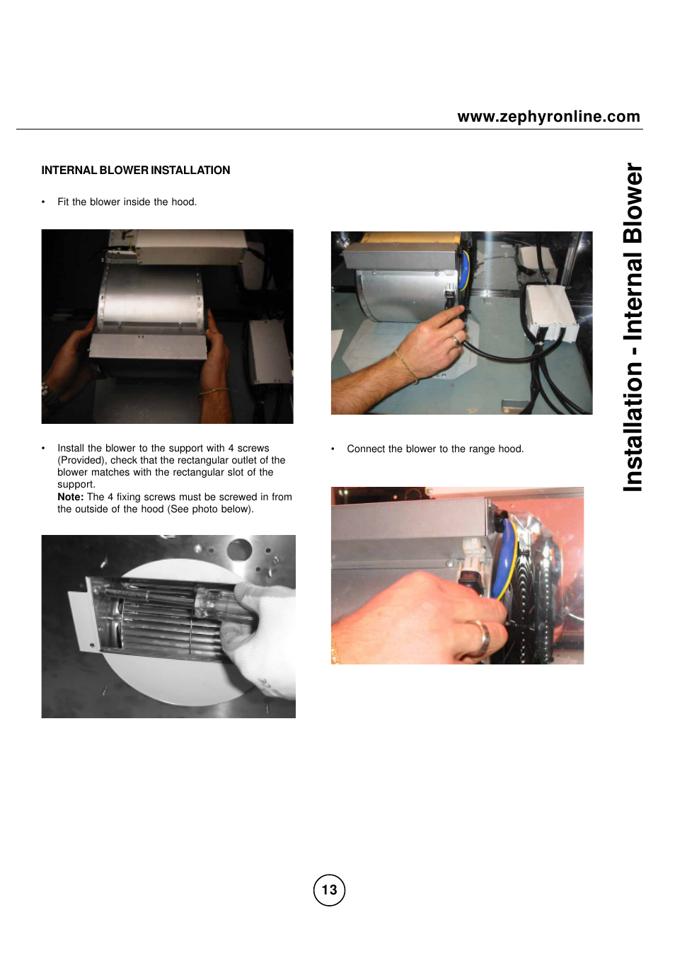 Inst allation - internal blower | Zephyr CPA-E48ASX User Manual | Page 13 / 27
