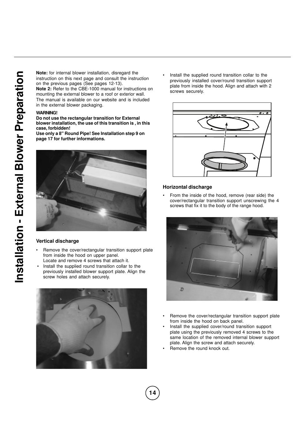 Inst allation - external blower prep aration | Zephyr CPA-E48ASX User Manual | Page 14 / 27