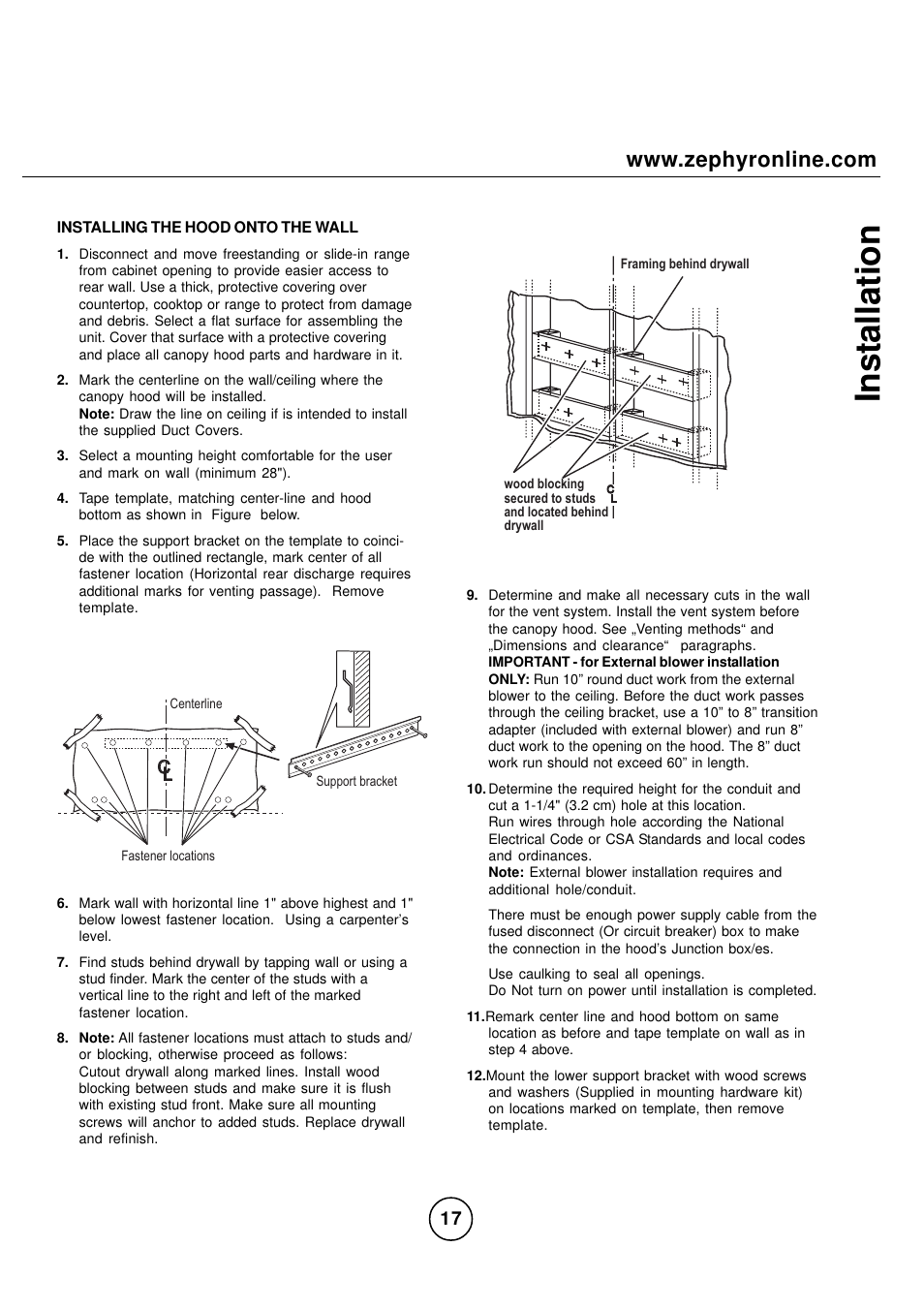 Inst allation | Zephyr CPA-E48ASX User Manual | Page 17 / 27
