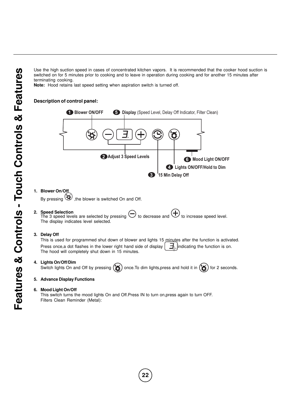 Features & controls - t ouch controls & features | Zephyr CPA-E48ASX User Manual | Page 22 / 27