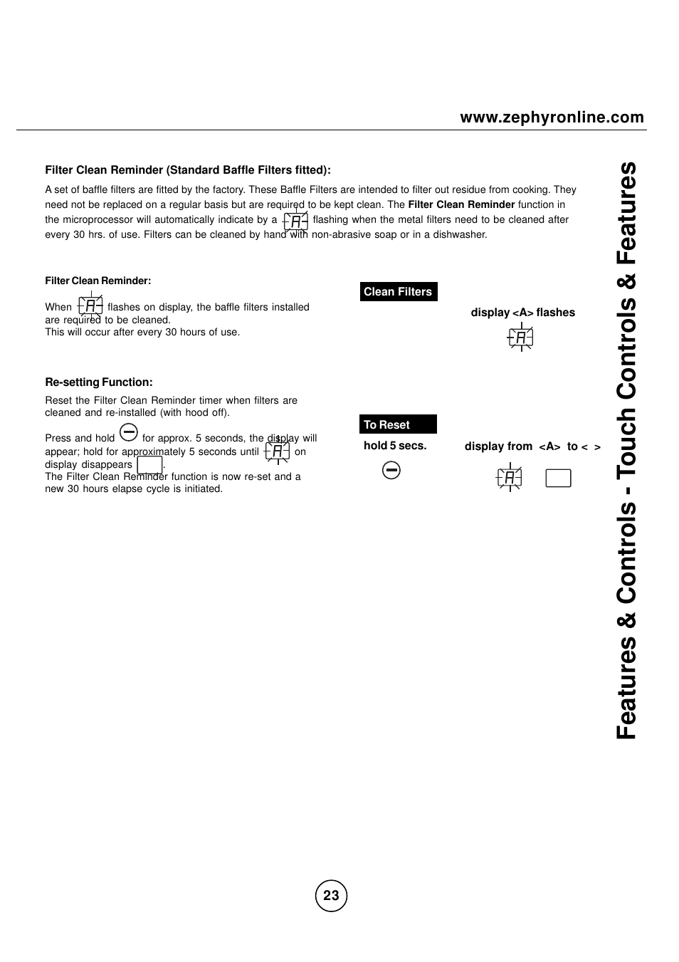 Features & controls - t ouch controls & features | Zephyr CPA-E48ASX User Manual | Page 23 / 27