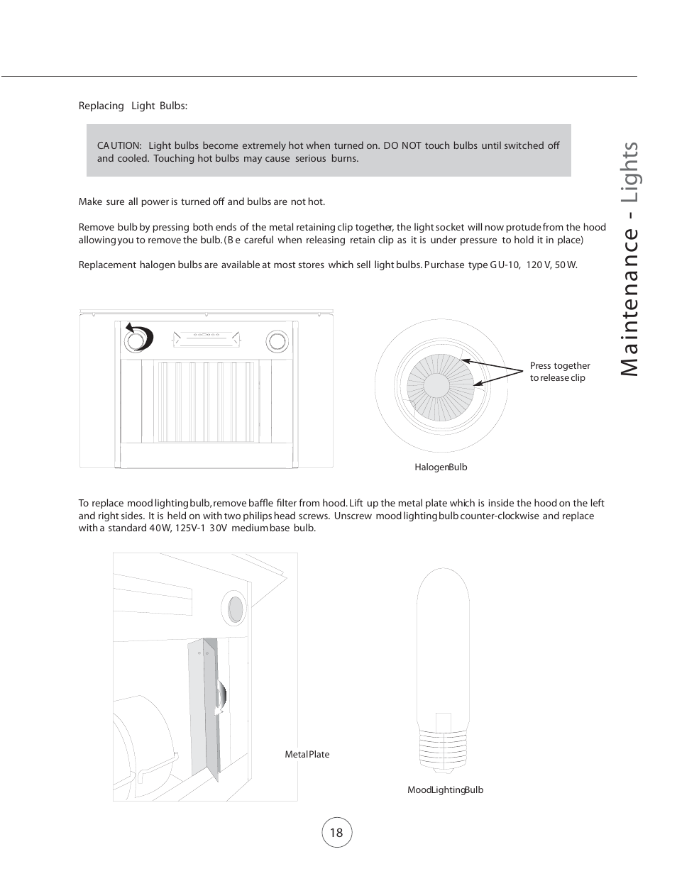 Ma in te na nce - lights | Zephyr COK-E48SX User Manual | Page 20 / 23