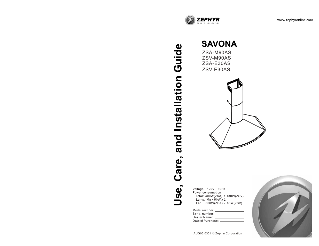 Zephyr ZSA-M90AS User Manual | 7 pages