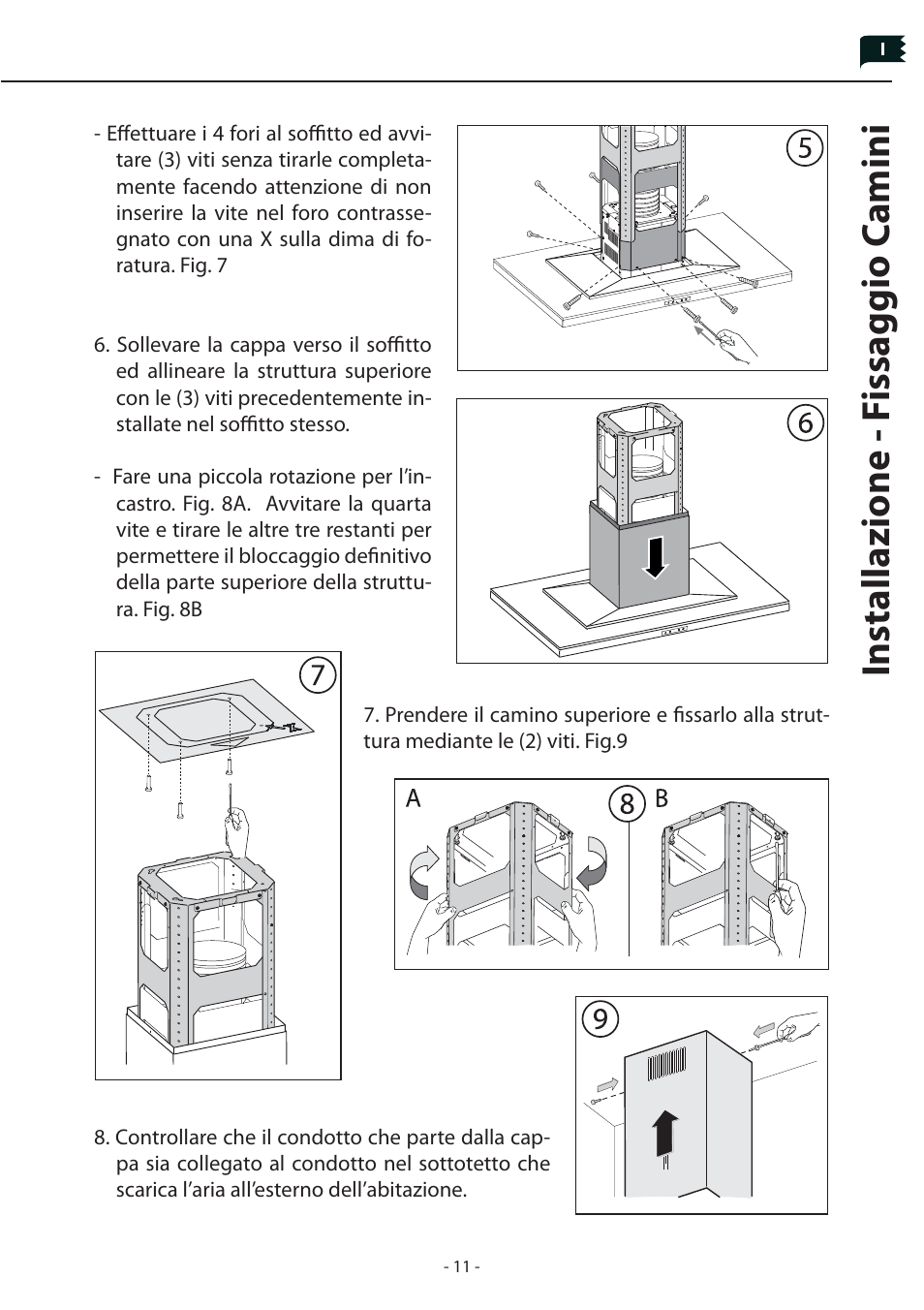 Installazione - f issaggio c amini | Zephyr Duct Cover Extension Z1C-01LL User Manual | Page 11 / 12