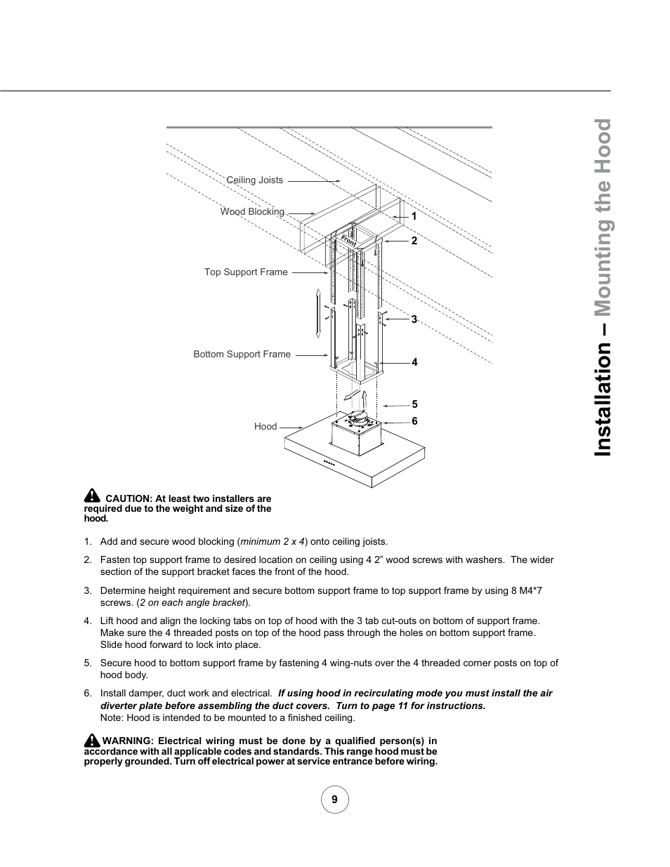 Installation – mounting the hood | Zephyr ZRM-E36AS User Manual | Page 11 / 19