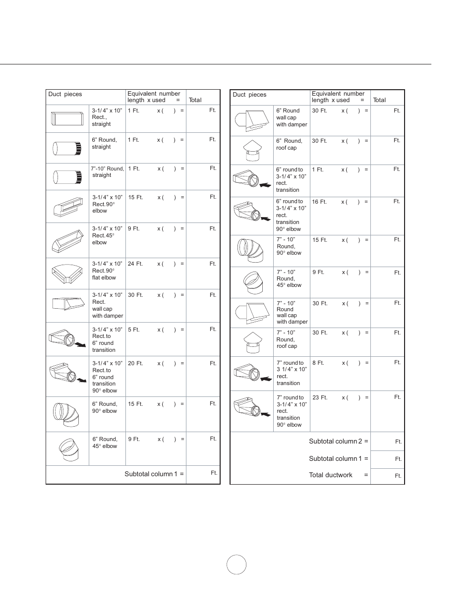 Installation – ducting calculation sheet | Zephyr Willow AK8800AS User Manual | Page 7 / 17