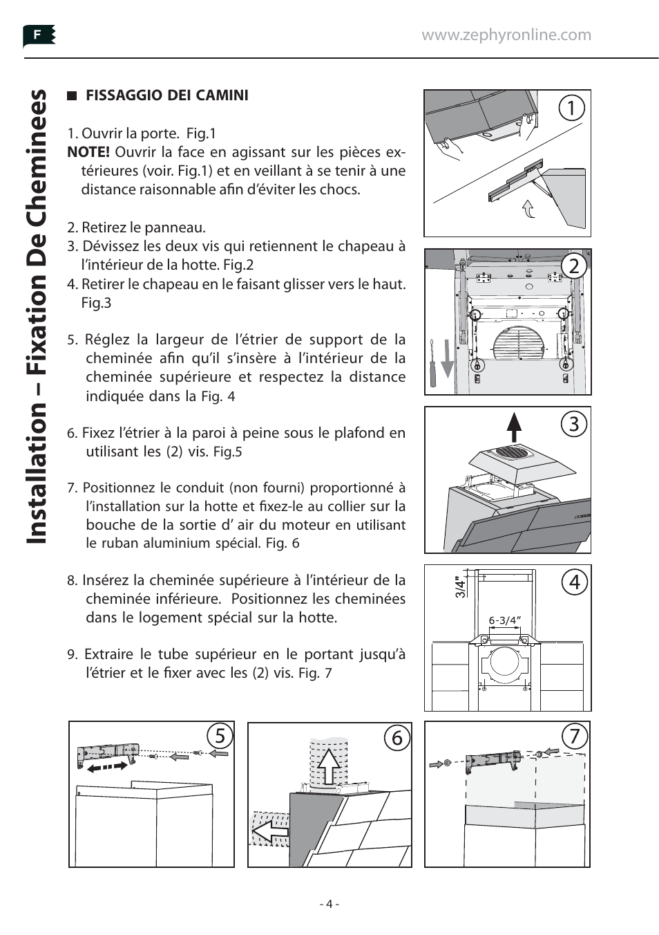 Installa tion – f ixa tion de cheminees | Zephyr Z1C-00TI User Manual | Page 4 / 8