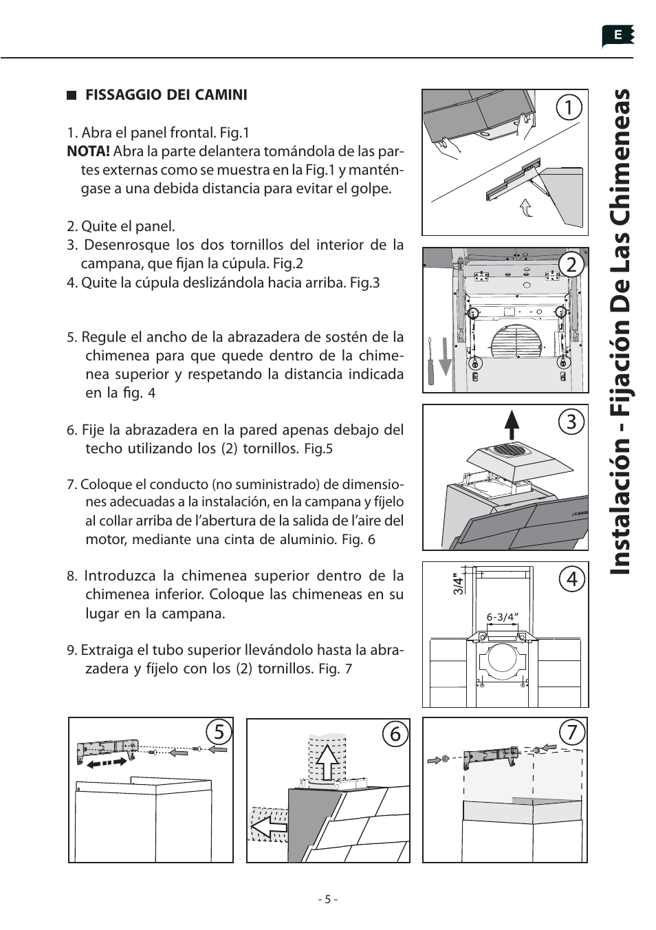 Instalación - f ijación de las chimeneas | Zephyr Z1C-00TI User Manual | Page 5 / 8