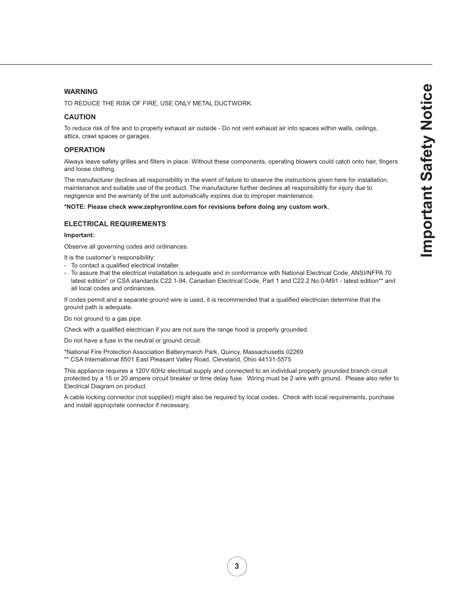 Important safety notice | Zephyr AK7548ASX User Manual | Page 5 / 23