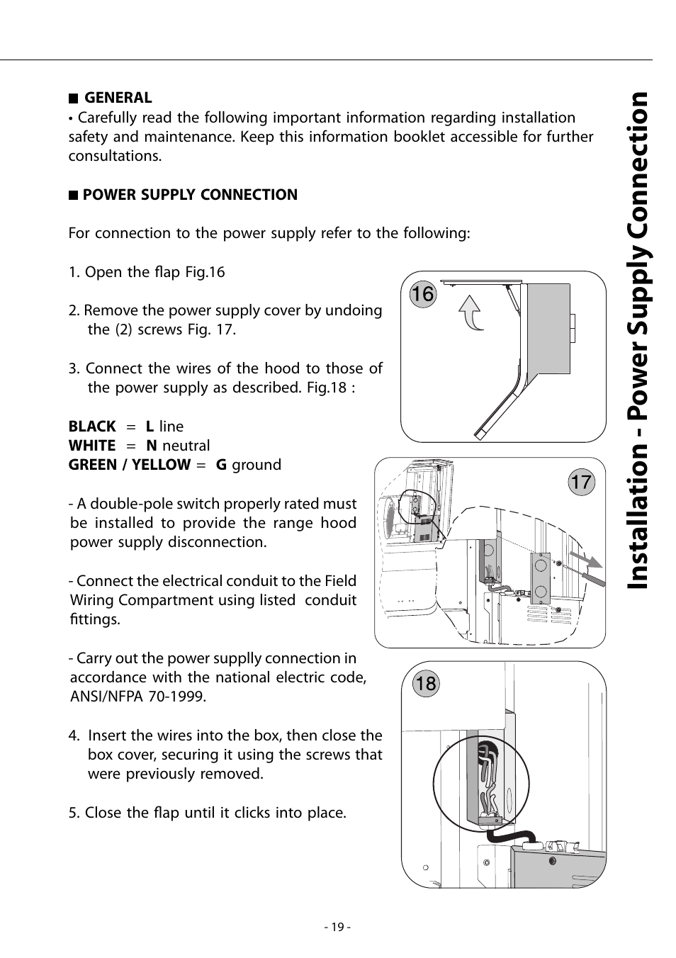 Installa tion - p o w er supply c onnec tion | Zephyr AHZ-M90ARX User Manual | Page 19 / 22