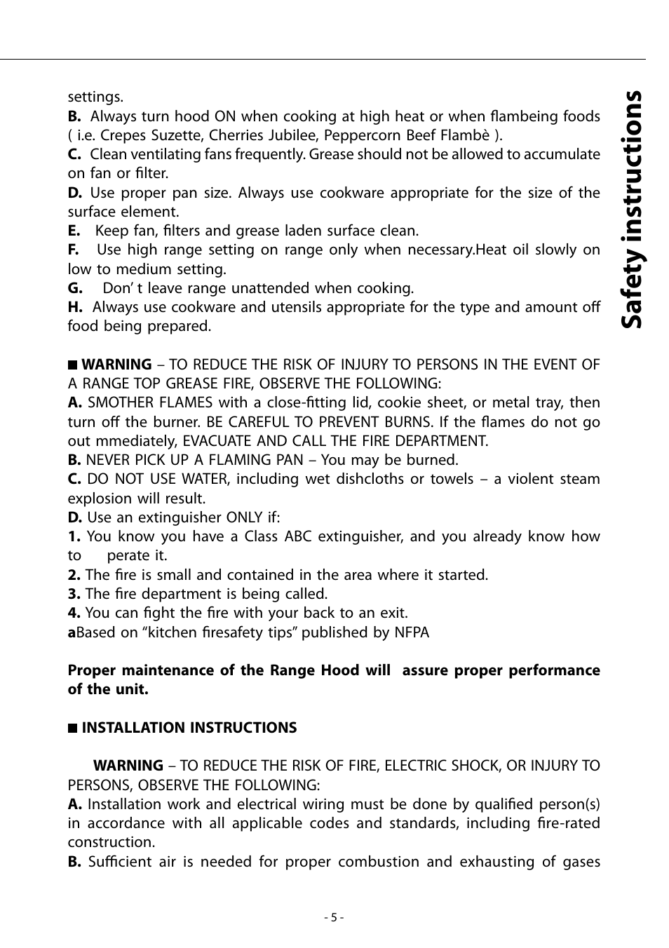 Sa fe ty instruc tions | Zephyr AHZ-M90ARX User Manual | Page 5 / 22