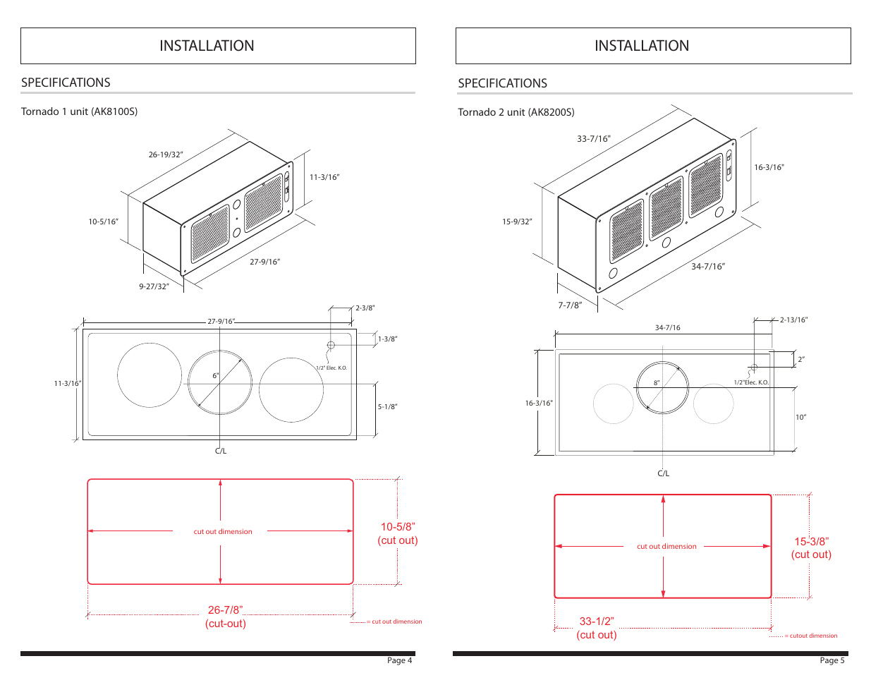 Installation, Specifications | Zephyr AK8100S User Manual | Page 4 / 7