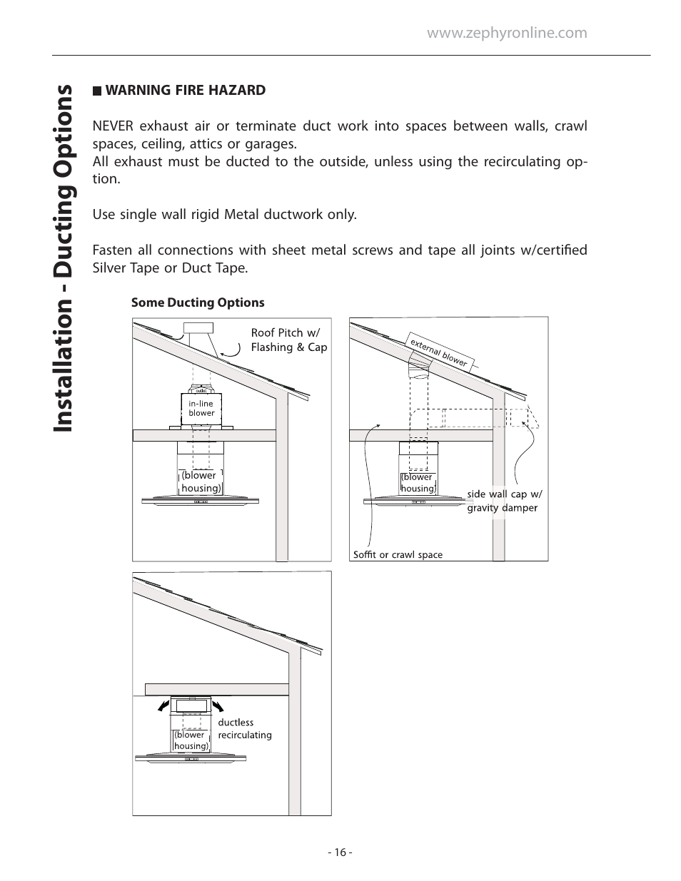 Installa tion - duc ting options | Zephyr Duo Is. ADL-M90ASX User Manual | Page 16 / 25