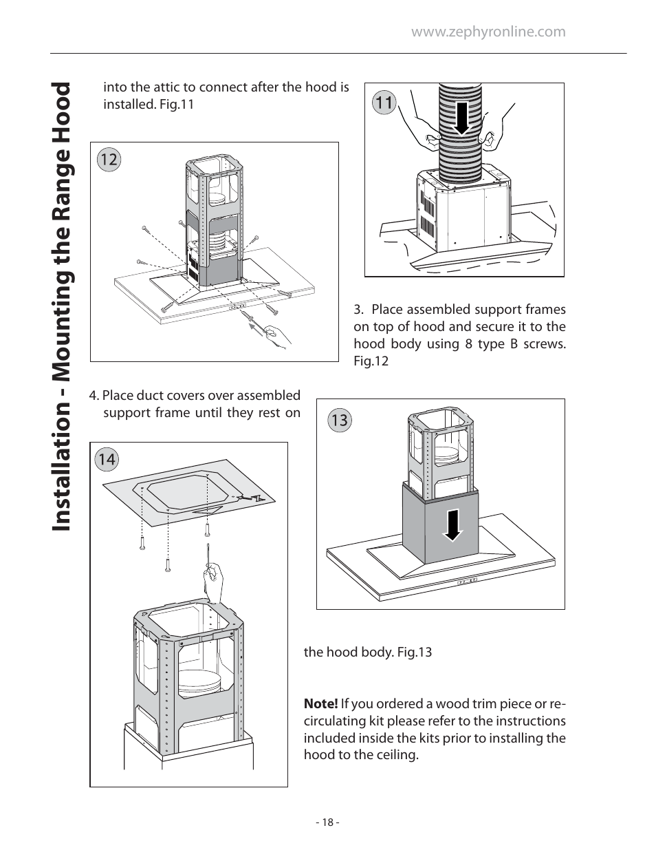 Installa tion - moun ting the r ange hood | Zephyr Duo Is. ADL-M90ASX User Manual | Page 18 / 25