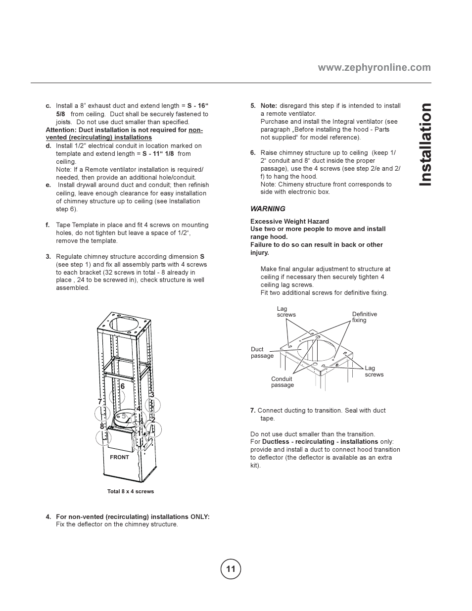 Inst allation | Zephyr EOT-E42ASX User Manual | Page 11 / 22