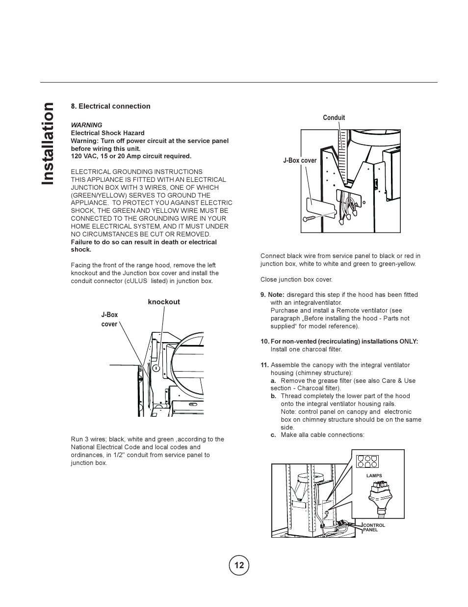 Inst allation | Zephyr EOT-E42ASX User Manual | Page 12 / 22