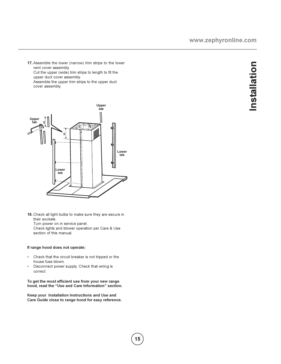 Inst allation | Zephyr EOT-E42ASX User Manual | Page 15 / 22